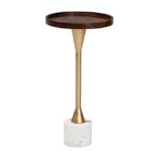 Baxton Studio Janaki Drink Table with Marble Base - Compact Pedestal Accent Table with Tray Top for Living Room or Sofa Side
